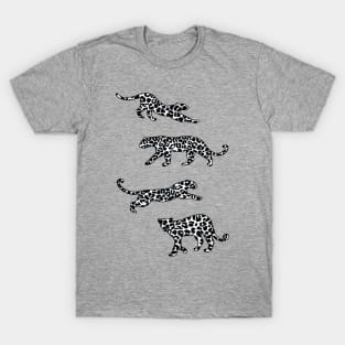 Leopard Shapes Pattern, Black and White, on Grey T-Shirt